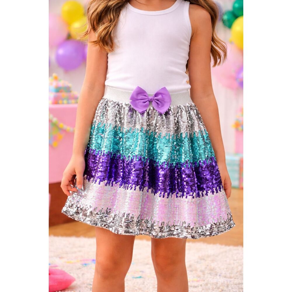 Nickelodeon Girl XL 14/16 Sequin Skirt Purple/Teal/Silver Lined Party Sparkle #8